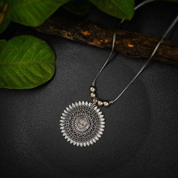 Ornate Oxidized Silver Mata Pendant Necklace